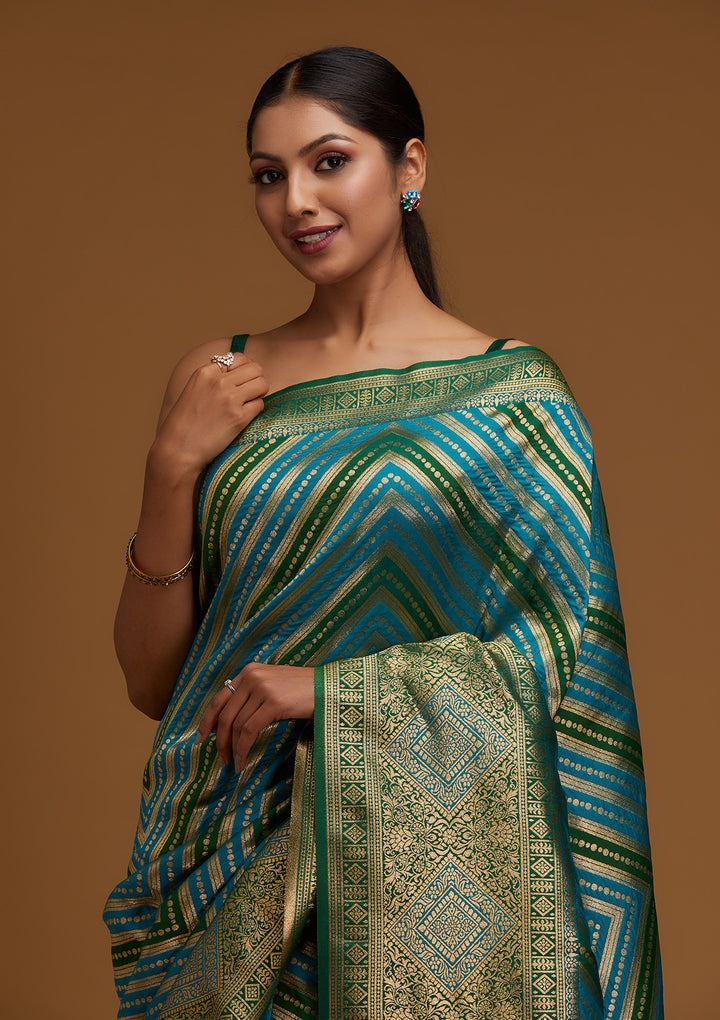 Turquoise Blue Zariwork Art Silk Designer Saree - Koskii