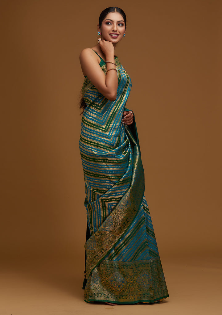 Turquoise Blue Zariwork Art Silk Designer Saree - Koskii