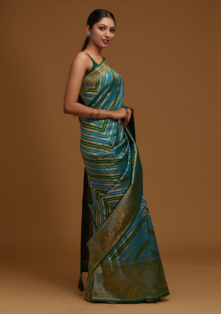 Turquoise Blue Zariwork Art Silk Designer Saree - Koskii