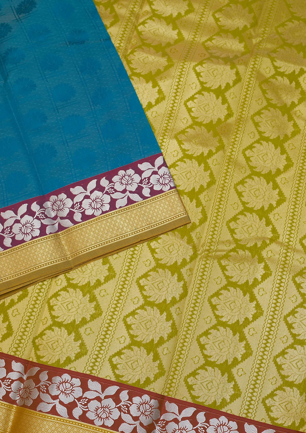 Turquoise Blue Zariwork Art Silk Saree - Koskii