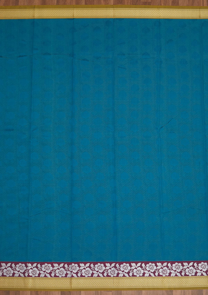 Turquoise Blue Zariwork Art Silk Saree - Koskii