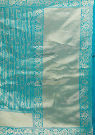 Turquoise Blue Zariwork Brocade Designer Saree - Koskii