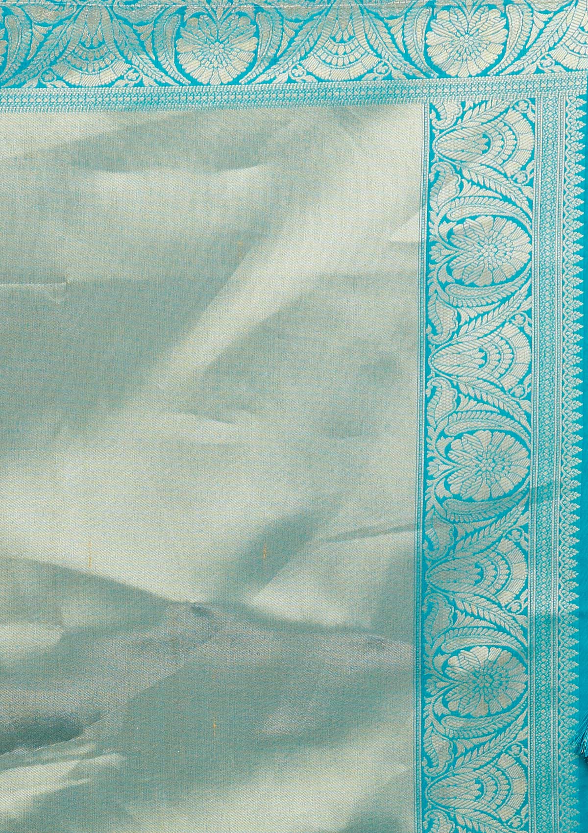 Turquoise Blue Zariwork Brocade Designer Saree - Koskii