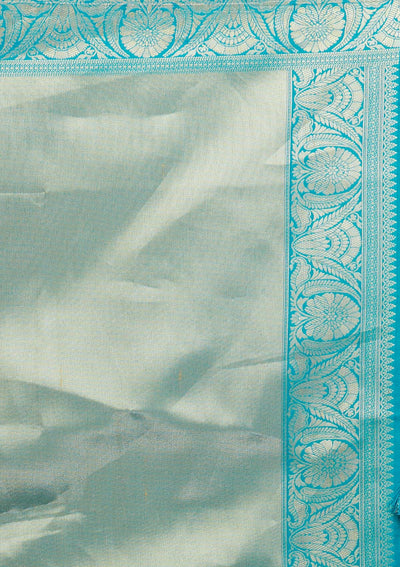 Turquoise Blue Zariwork Brocade Designer Saree - Koskii