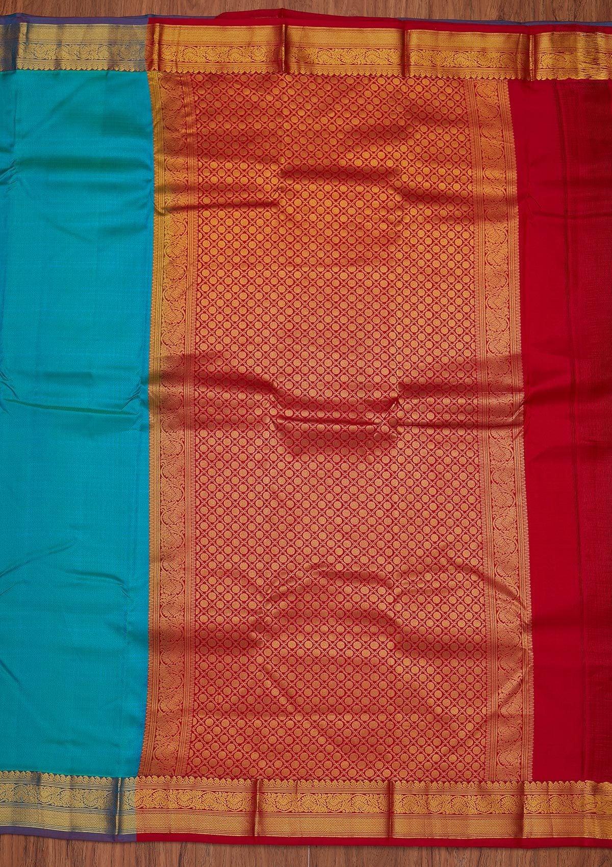 Turquoise Blue Zariwork Pure Silk Designer Unstitched Saree - Koskii