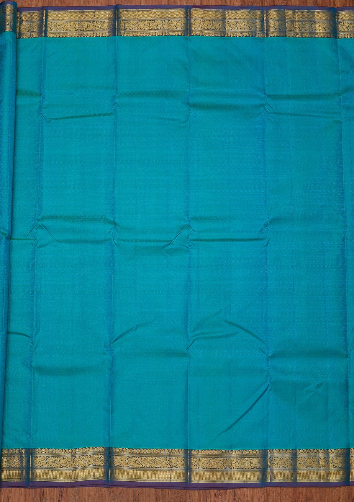 Turquoise Blue Zariwork Pure Silk Designer Unstitched Saree - Koskii