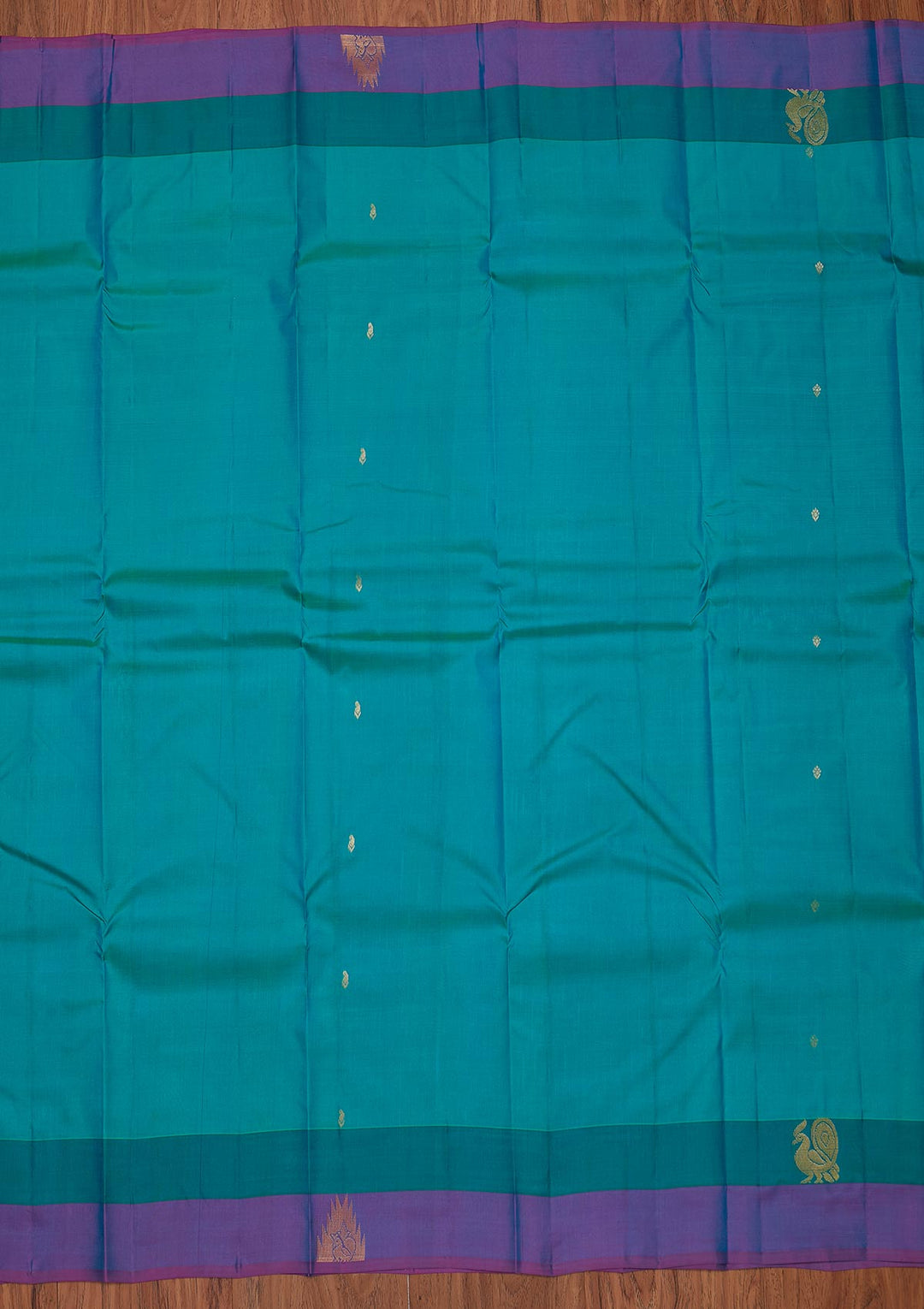 Turquoise Blue Zariwork Pure Silk Designer Unstitched Saree - Koskii