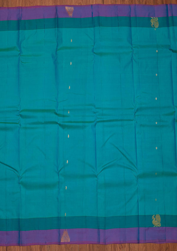 Turquoise Blue Zariwork Pure Silk Designer Unstitched Saree - Koskii