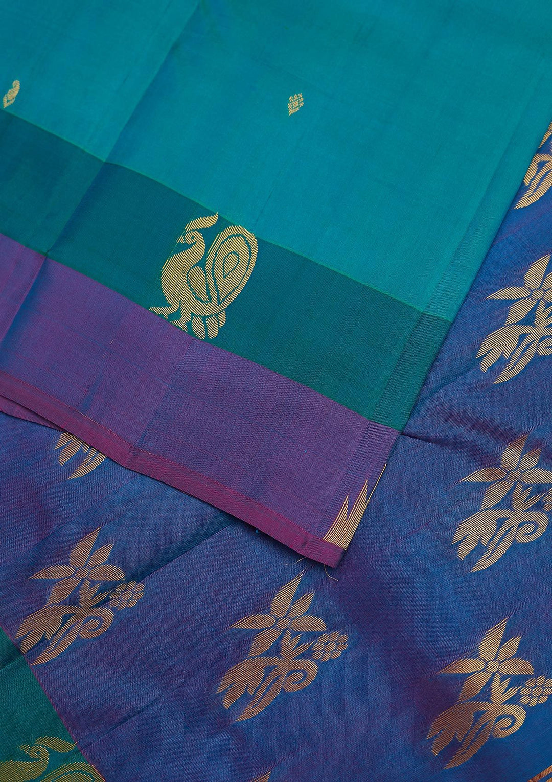 Turquoise Blue Zariwork Pure Silk Designer Unstitched Saree - Koskii