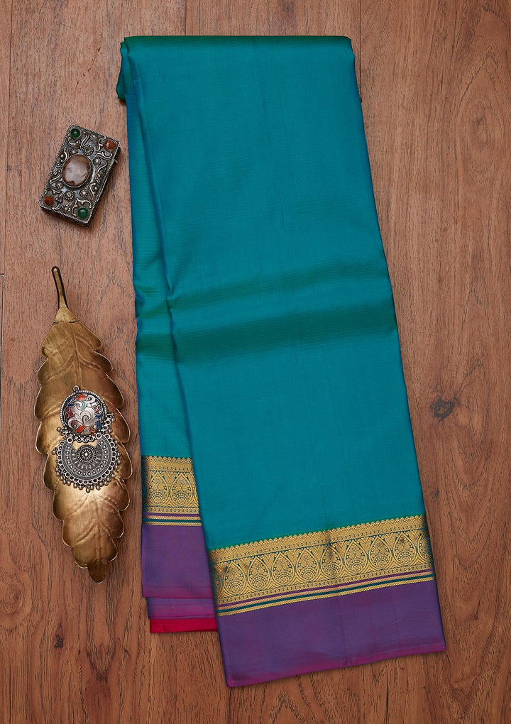 Turquoise Blue Zariwork Pure Silk Designer Unstitched Saree - Koskii