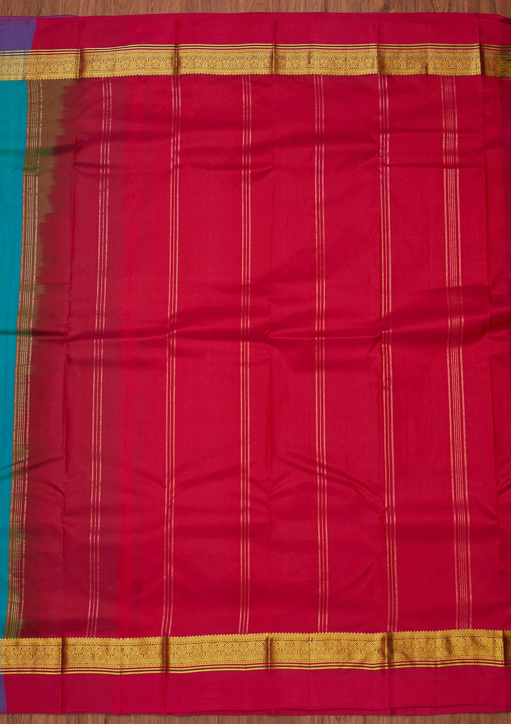 Turquoise Blue Zariwork Pure Silk Designer Unstitched Saree - Koskii