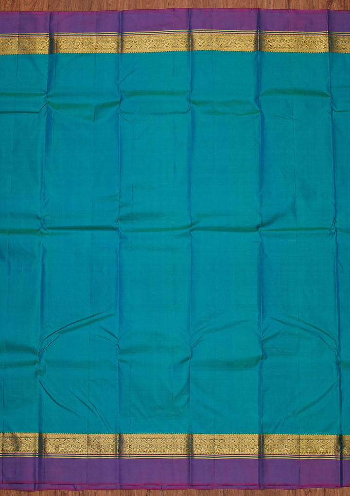 Turquoise Blue Zariwork Pure Silk Designer Unstitched Saree - Koskii