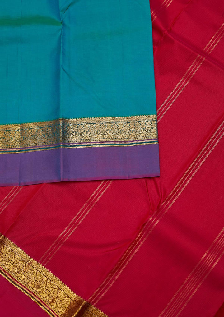 Turquoise Blue Zariwork Pure Silk Designer Unstitched Saree - Koskii