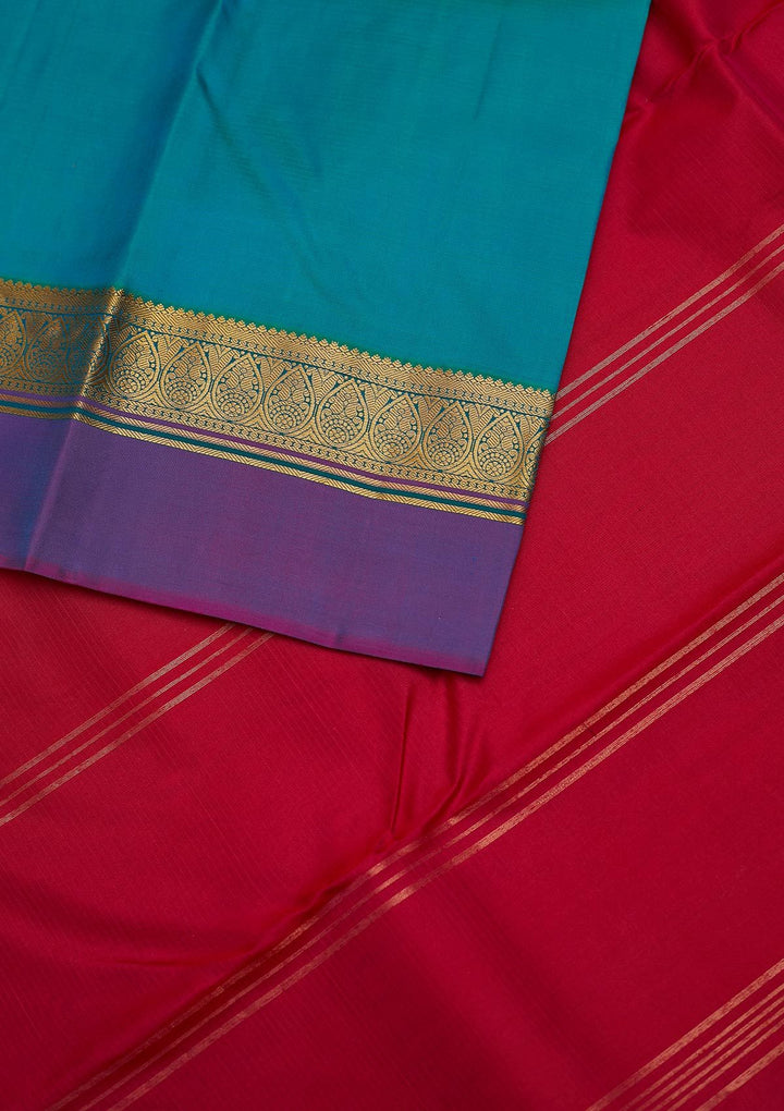 Turquoise Blue Zariwork Pure Silk Designer Unstitched Saree - Koskii