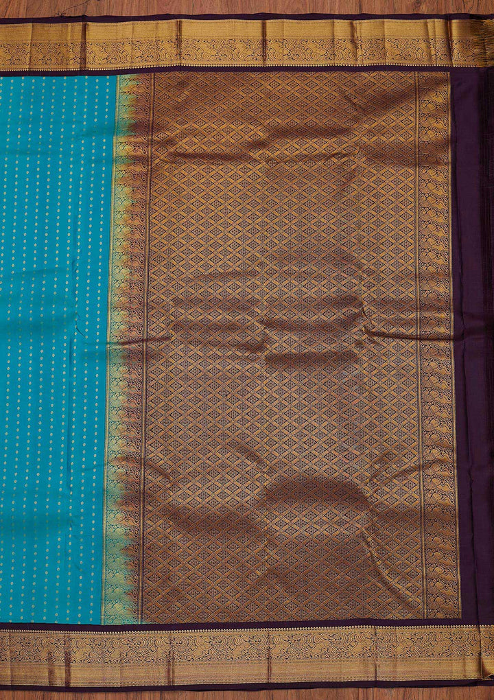 Turquoise Blue Zariwork Pure Silk Designer Unstitched Saree - Koskii