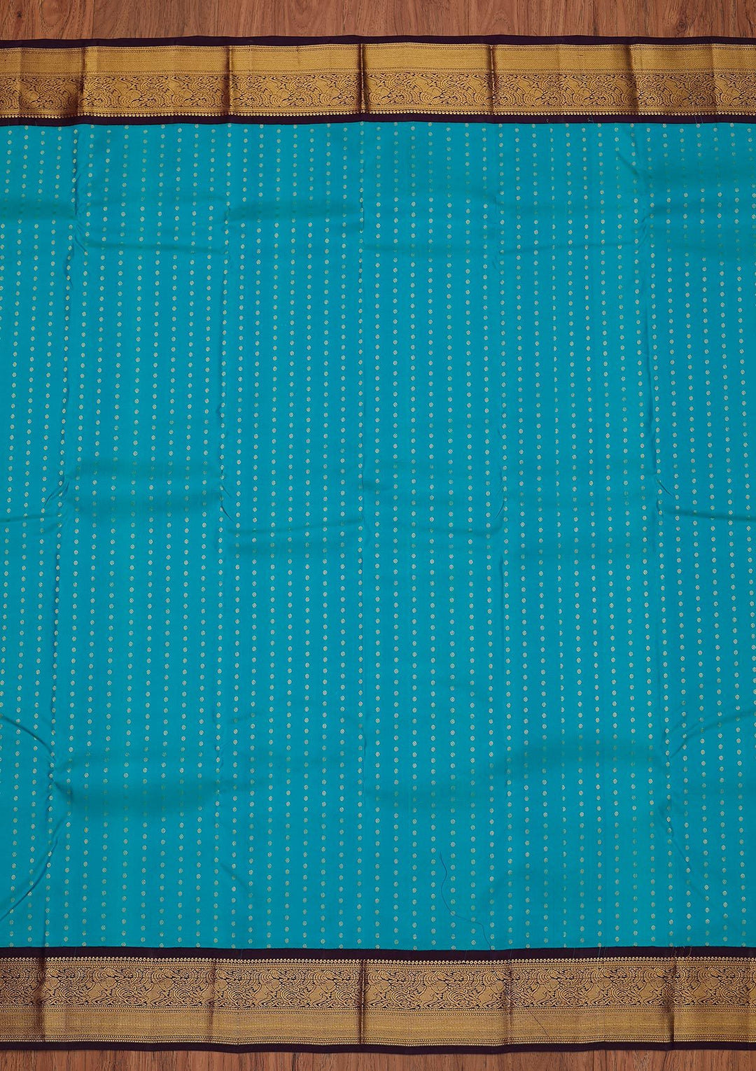 Turquoise Blue Zariwork Pure Silk Designer Unstitched Saree - Koskii