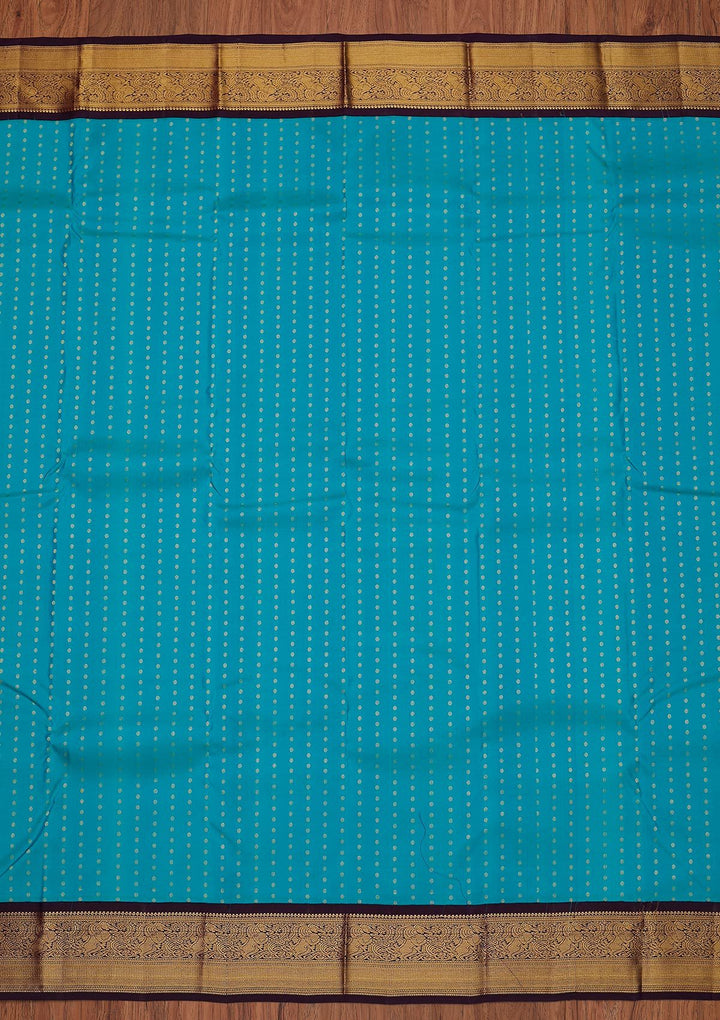 Turquoise Blue Zariwork Pure Silk Designer Unstitched Saree - Koskii