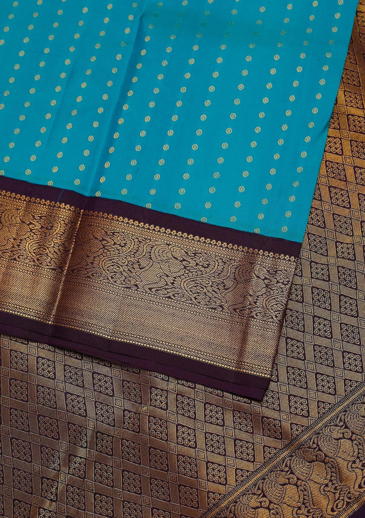 Turquoise Blue Zariwork Pure Silk Designer Unstitched Saree - Koskii