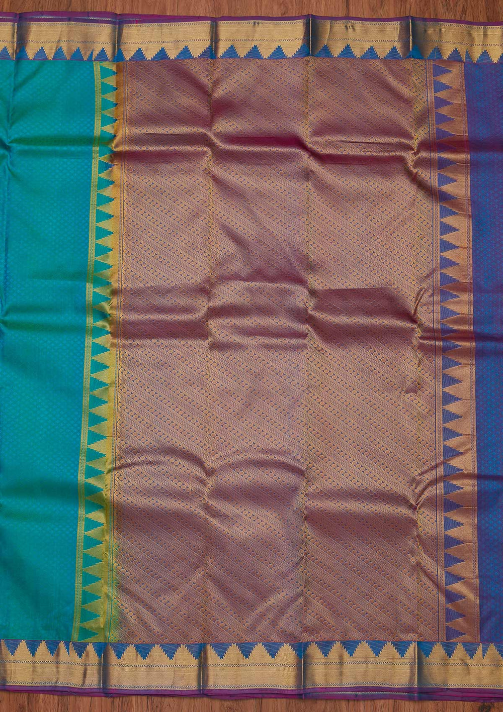 Turquoise Blue Zariwork Pure Silk Designer Unstitched Saree - Koskii