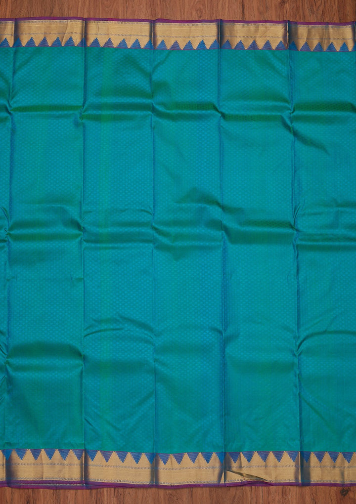 Turquoise Blue Zariwork Pure Silk Designer Unstitched Saree - Koskii
