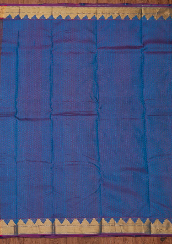 Turquoise Blue Zariwork Pure Silk Designer Unstitched Saree - Koskii