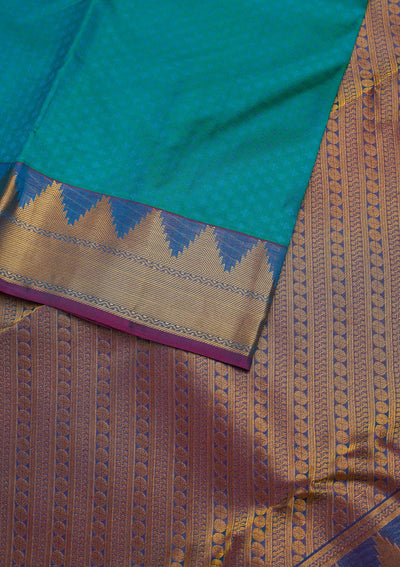 Sea Green Zariwork Pure Silk Designer Unstitched Saree - Koskii