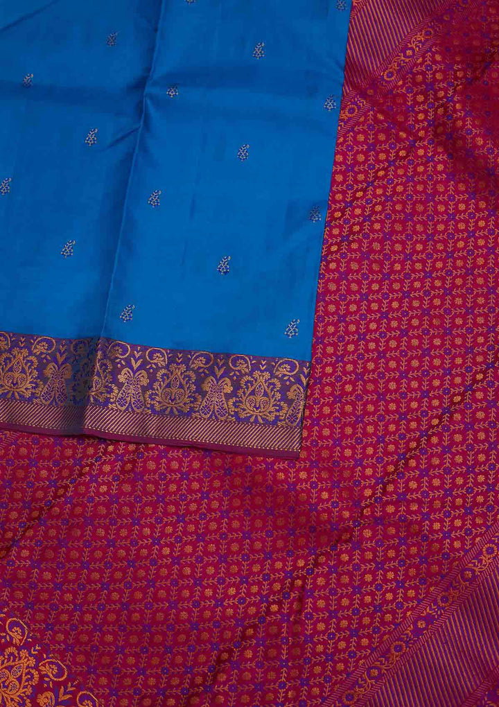 Turquoise Blue Zariwork Pure Silk Designer Saree - Koskii