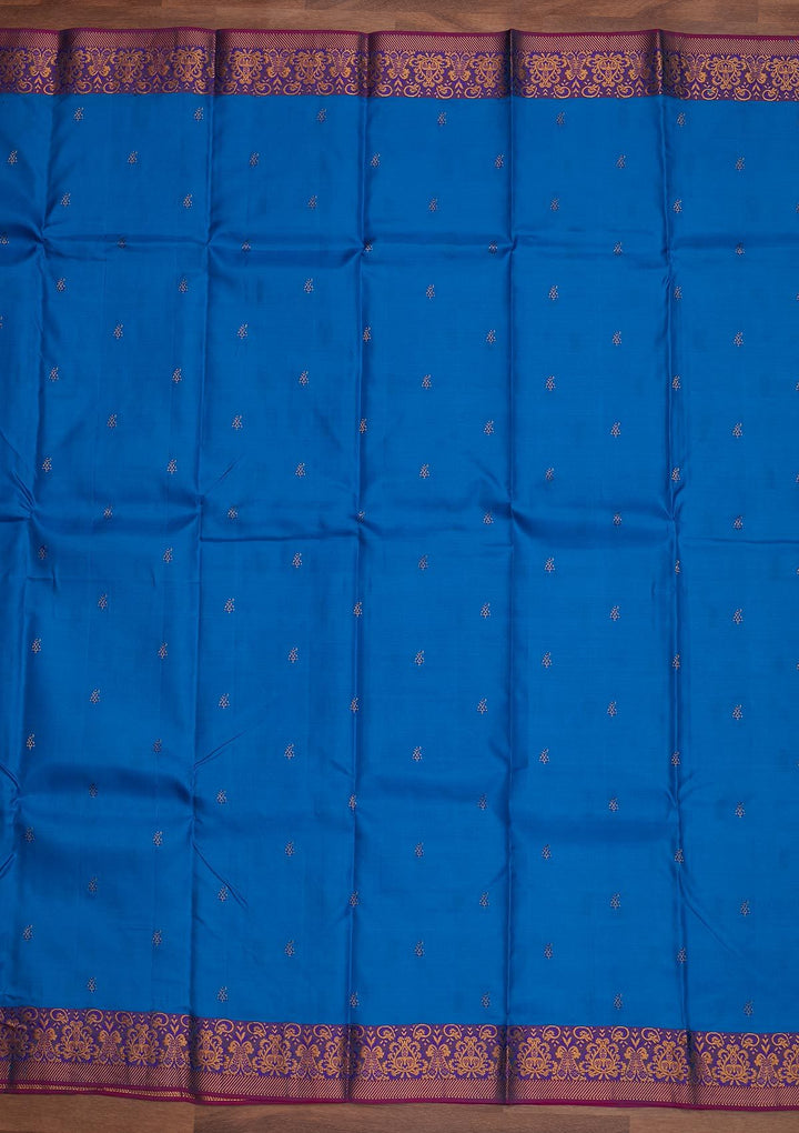 Turquoise Blue Zariwork Pure Silk Designer Saree - Koskii