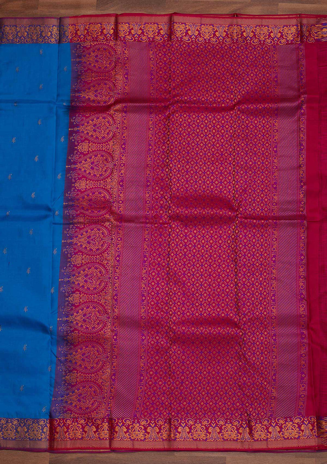 Turquoise Blue Zariwork Pure Silk Designer Saree - Koskii