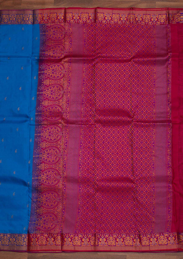 Turquoise Blue Zariwork Pure Silk Designer Saree - Koskii