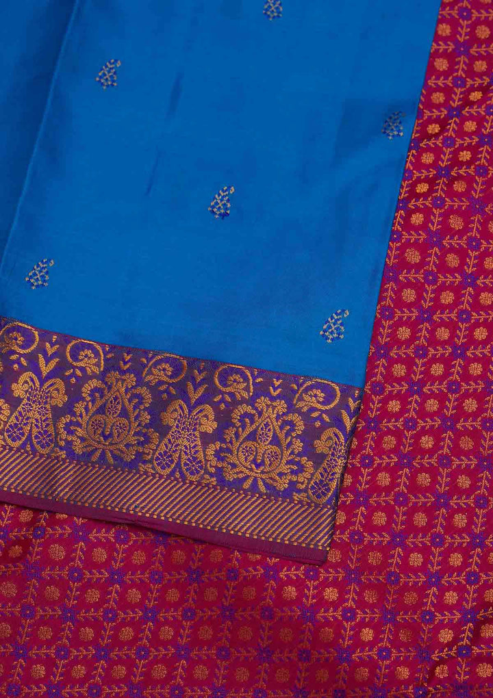Turquoise Blue Zariwork Pure Silk Designer Saree - Koskii