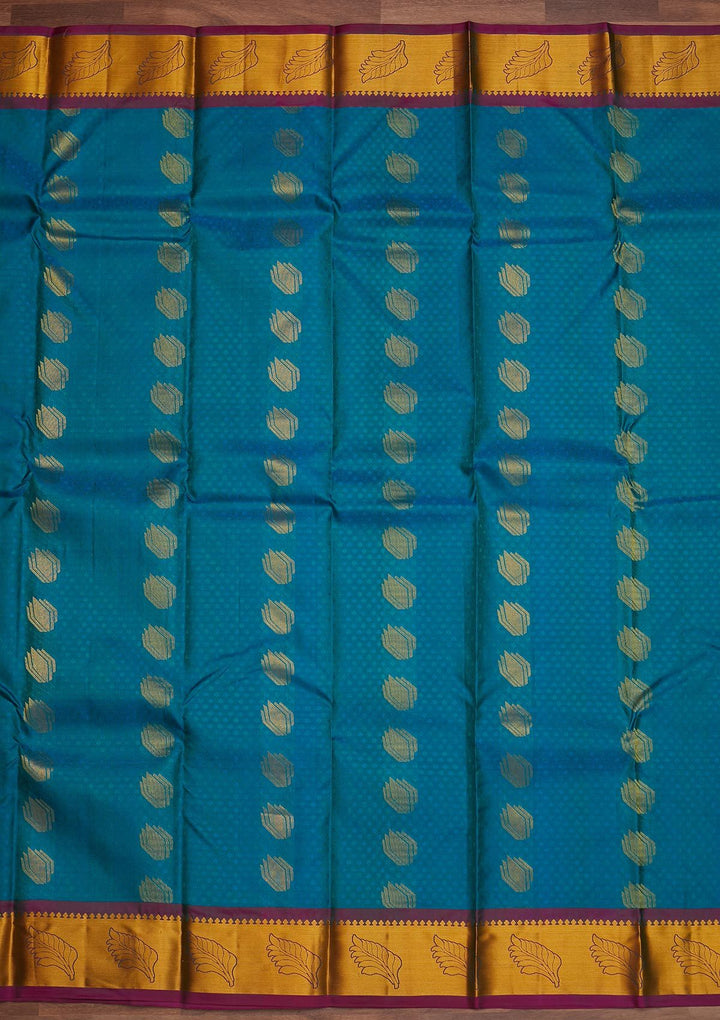 Turquoise Blue Zariwork Pure Silk Designer Saree - Koskii
