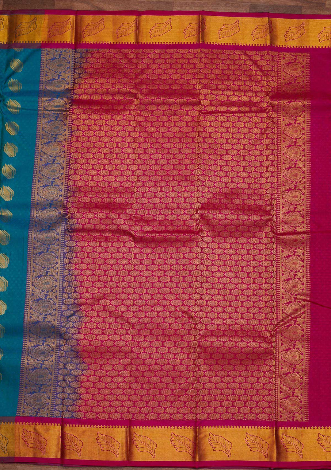 Turquoise Blue Zariwork Pure Silk Designer Saree - Koskii