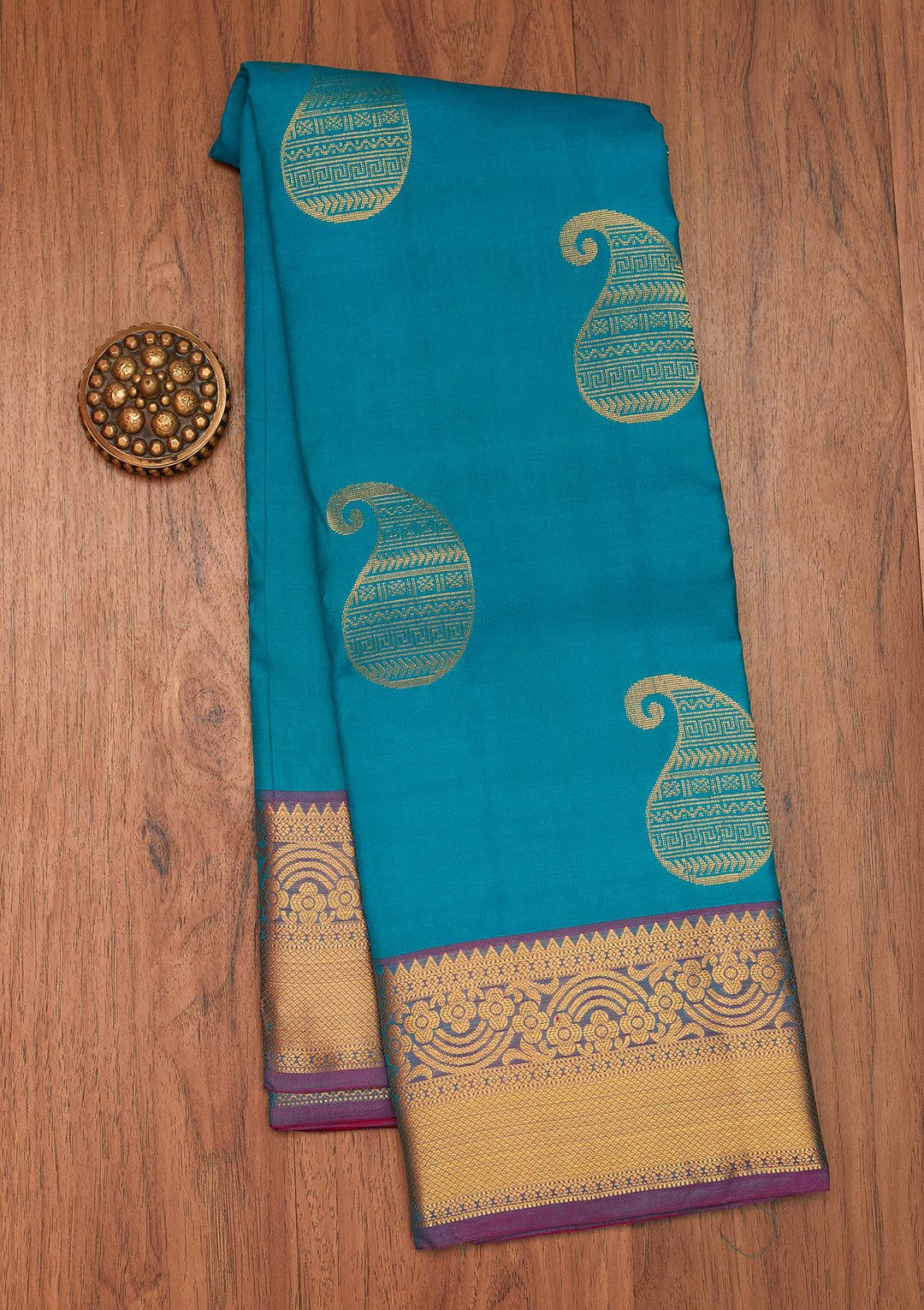 Turquiose Blue Zariwork Pure Silk Saree- Koskii