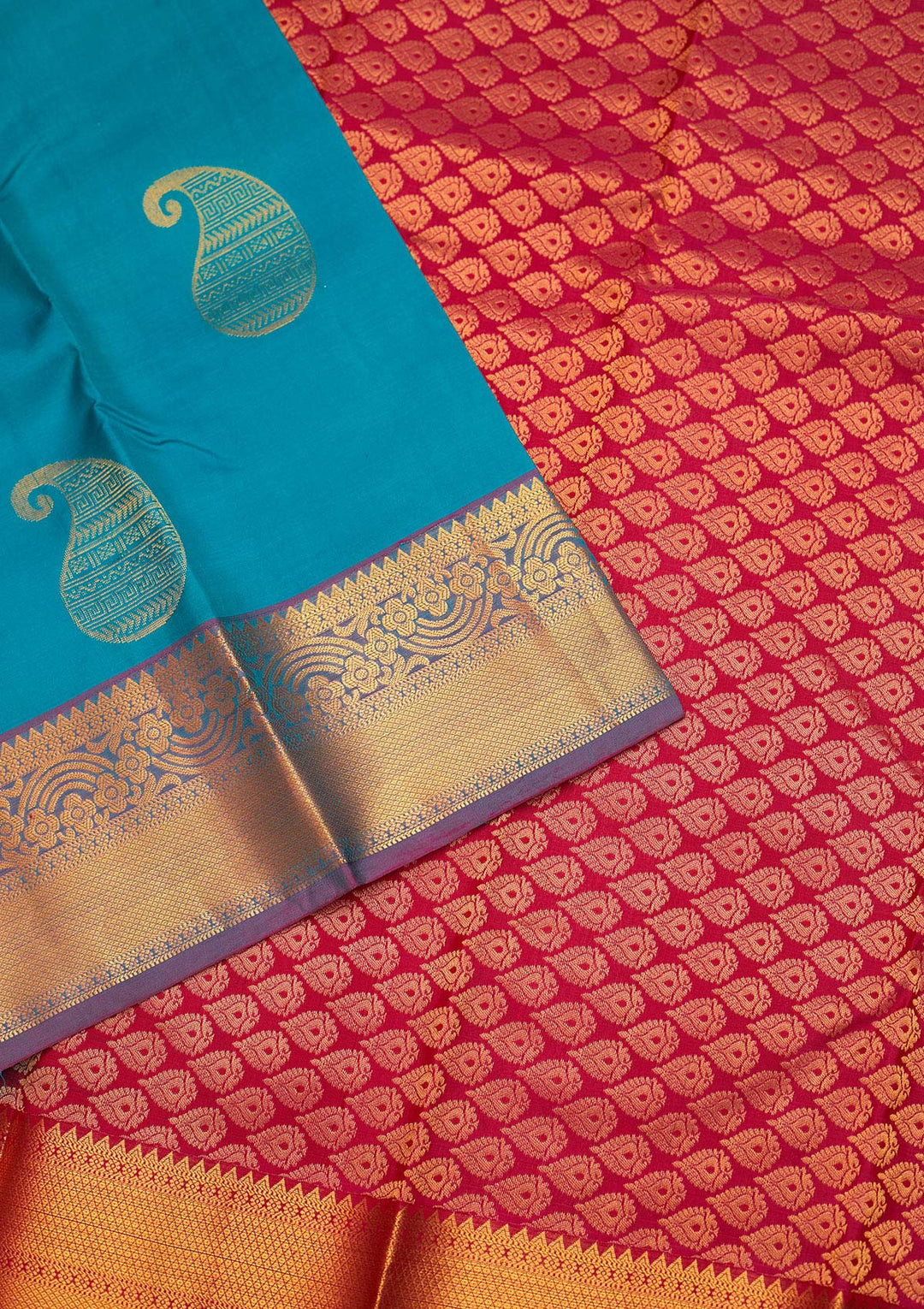 Turquiose Blue Zariwork Pure Silk Saree - Koskii