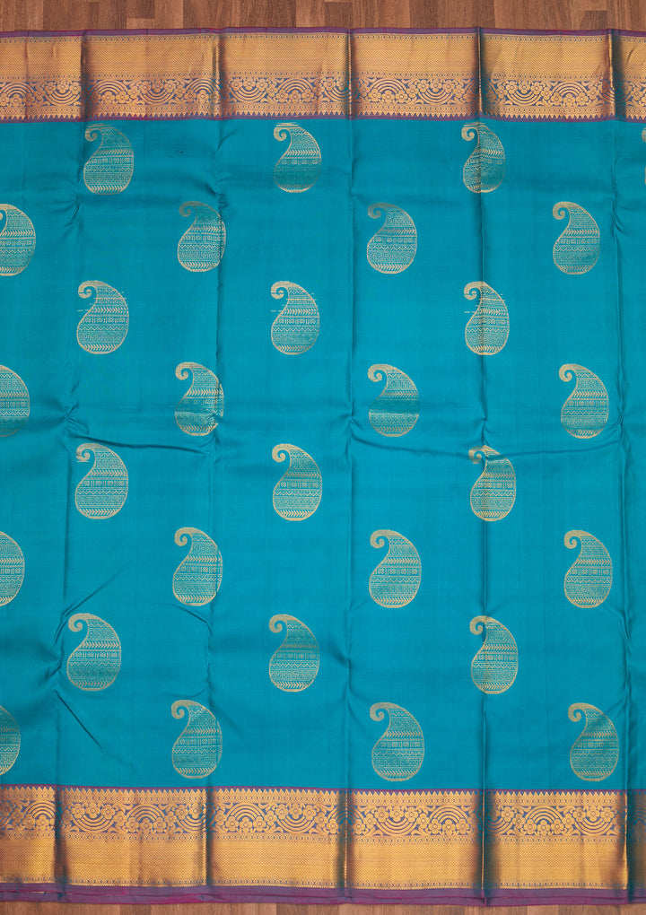 Turquiose Blue Zariwork Pure Silk Saree - Koskii