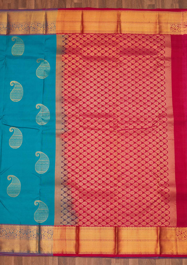 Turquiose Blue Zariwork Pure Silk Saree - Koskii