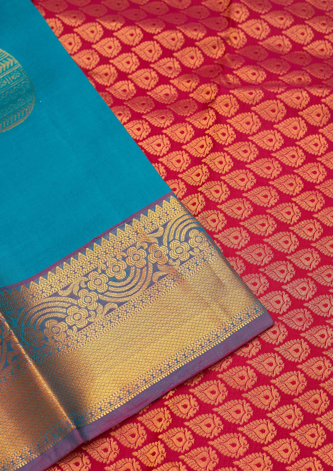 Turquiose Blue Zariwork Pure Silk Saree - Koskii
