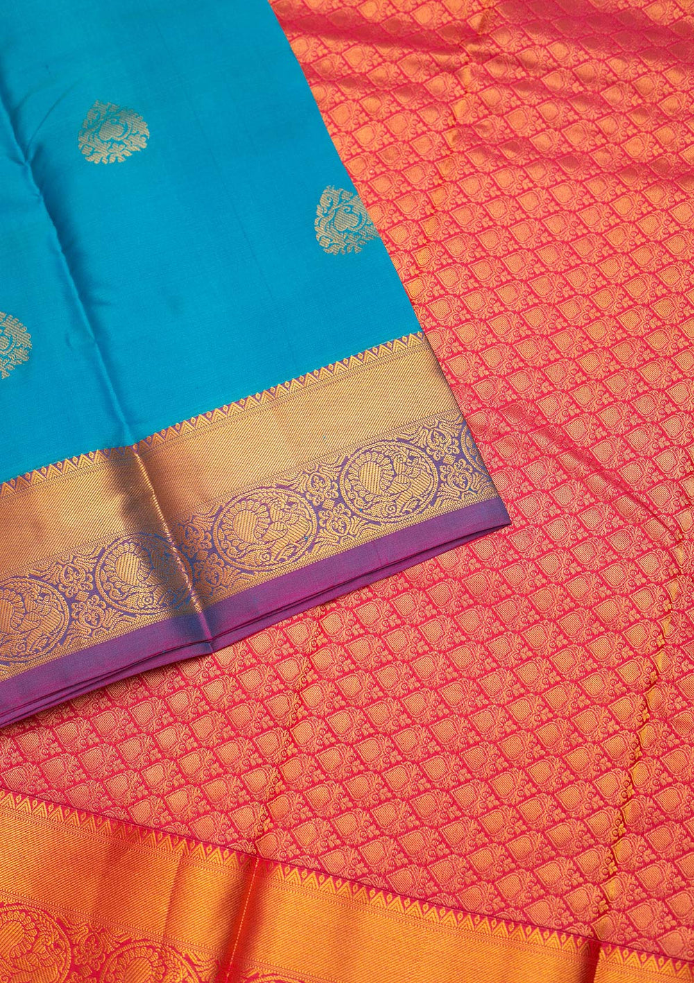 Turquiose Blue Zariwork Pure Silk Saree - Koskii