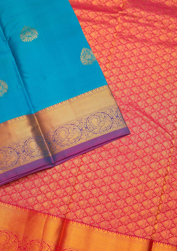 Turquiose Blue Zariwork Pure Silk Saree - Koskii