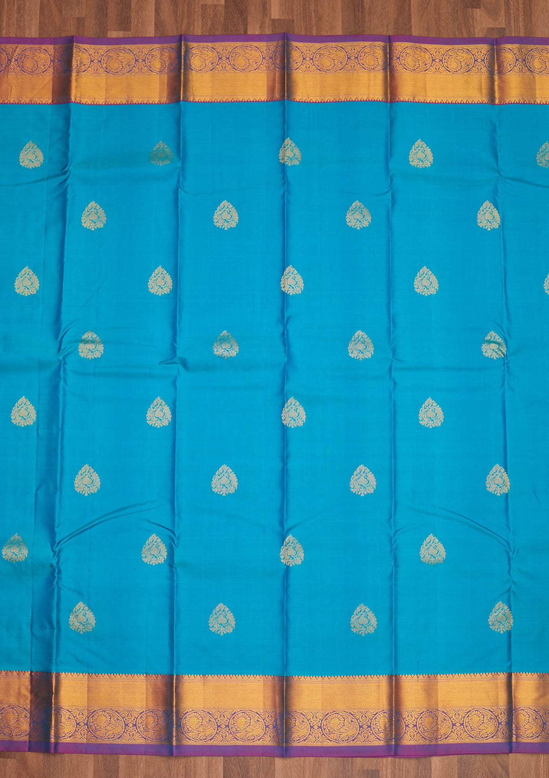 Turquiose Blue Zariwork Pure Silk Saree - Koskii