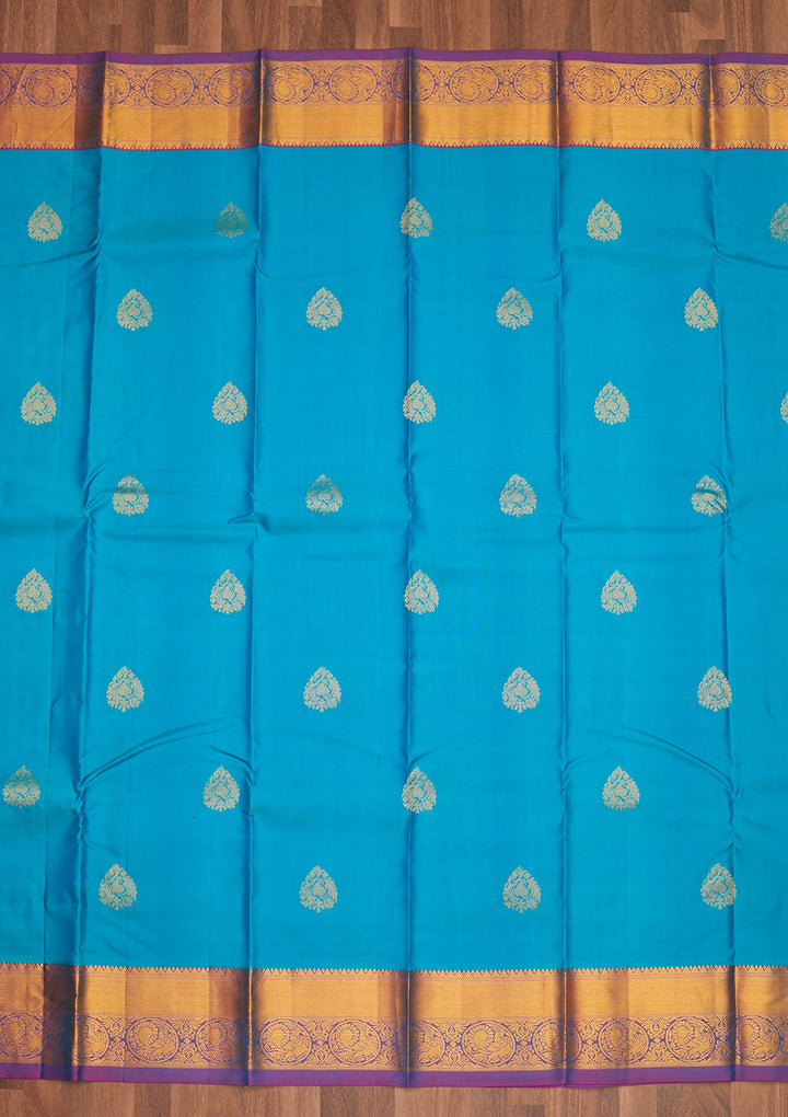 Turquiose Blue Zariwork Pure Silk Saree - Koskii
