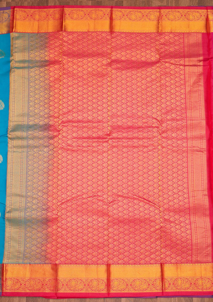 Turquiose Blue Zariwork Pure Silk Saree - Koskii