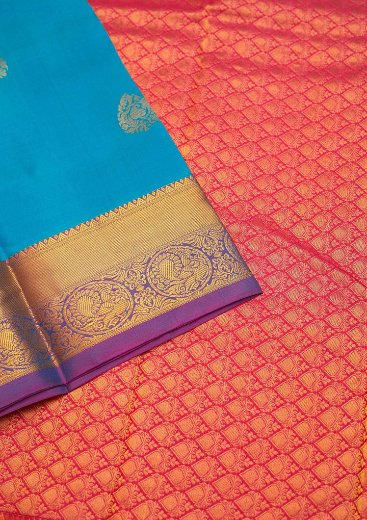 Turquiose Blue Zariwork Pure Silk Saree - Koskii