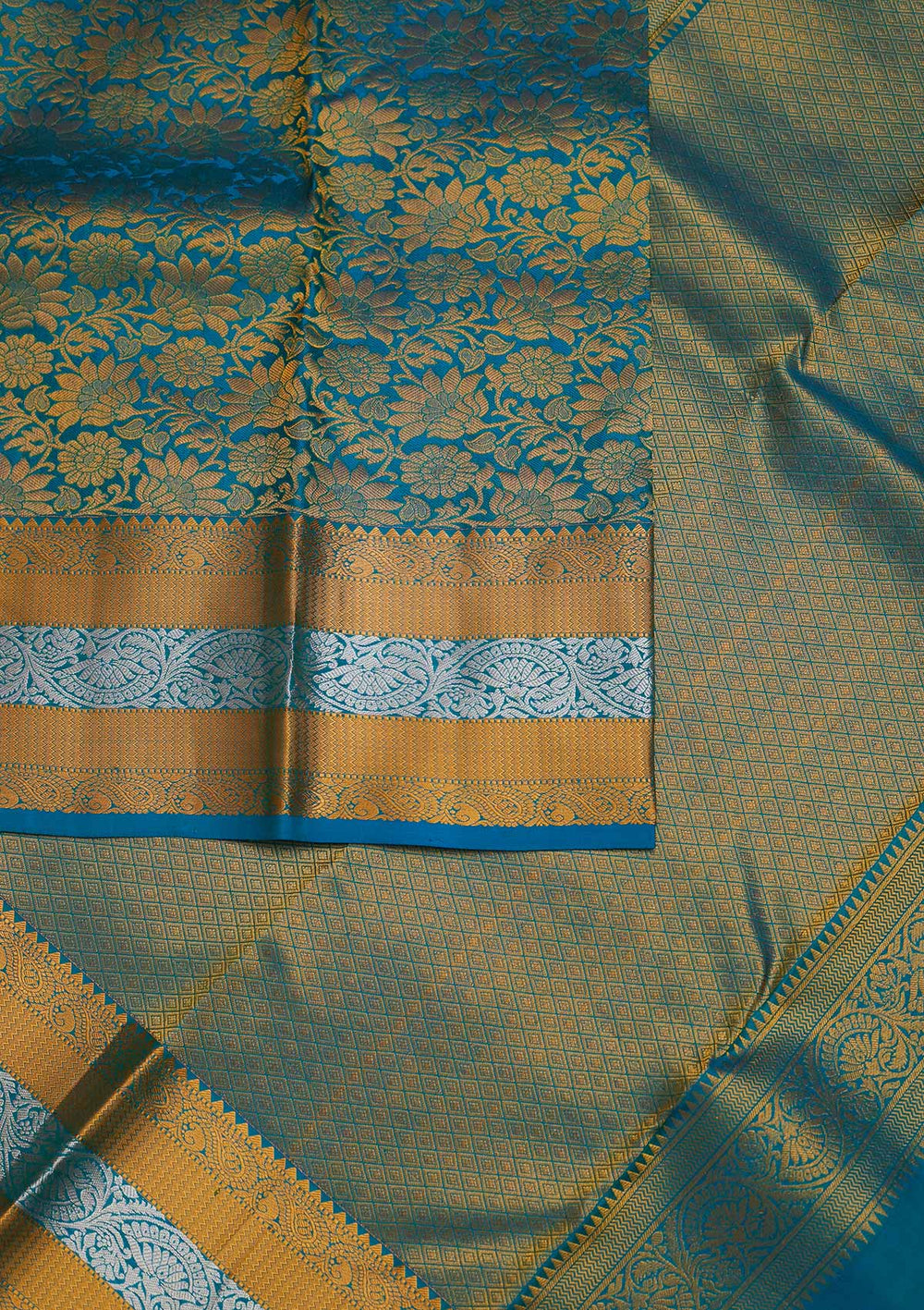 Turquoise Blue Zariwork Pure Silk Designer Saree - Koskii