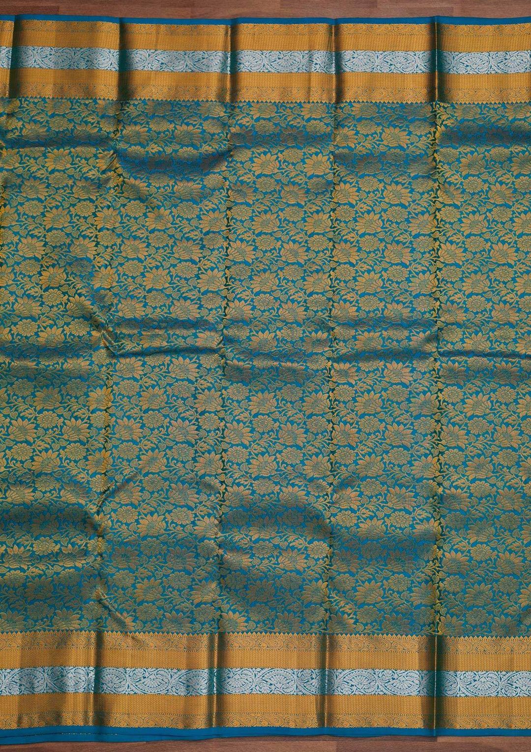 Turquoise Blue Zariwork Pure Silk Designer Saree - Koskii