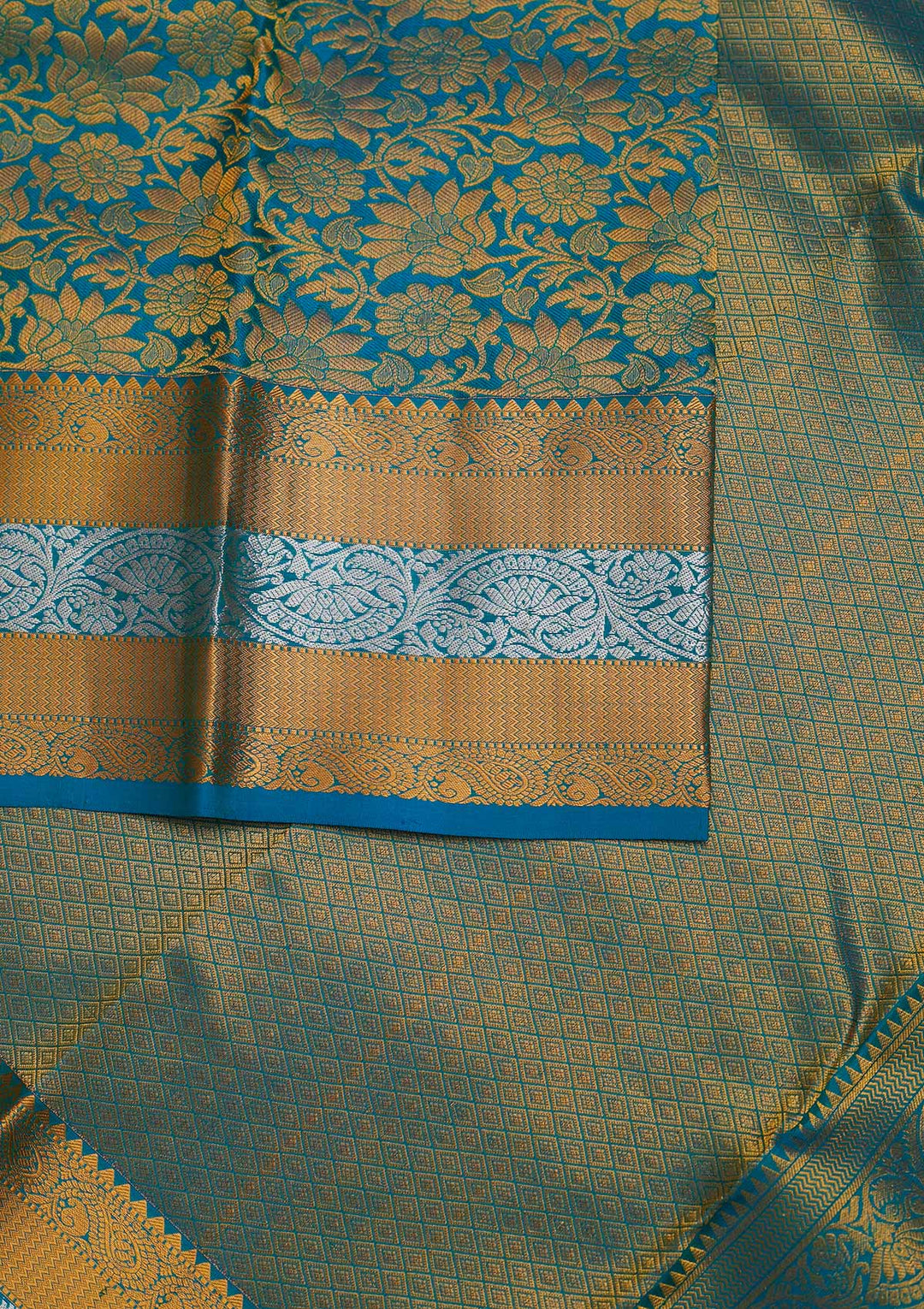 Turquoise Blue Zariwork Pure Silk Designer Saree - Koskii