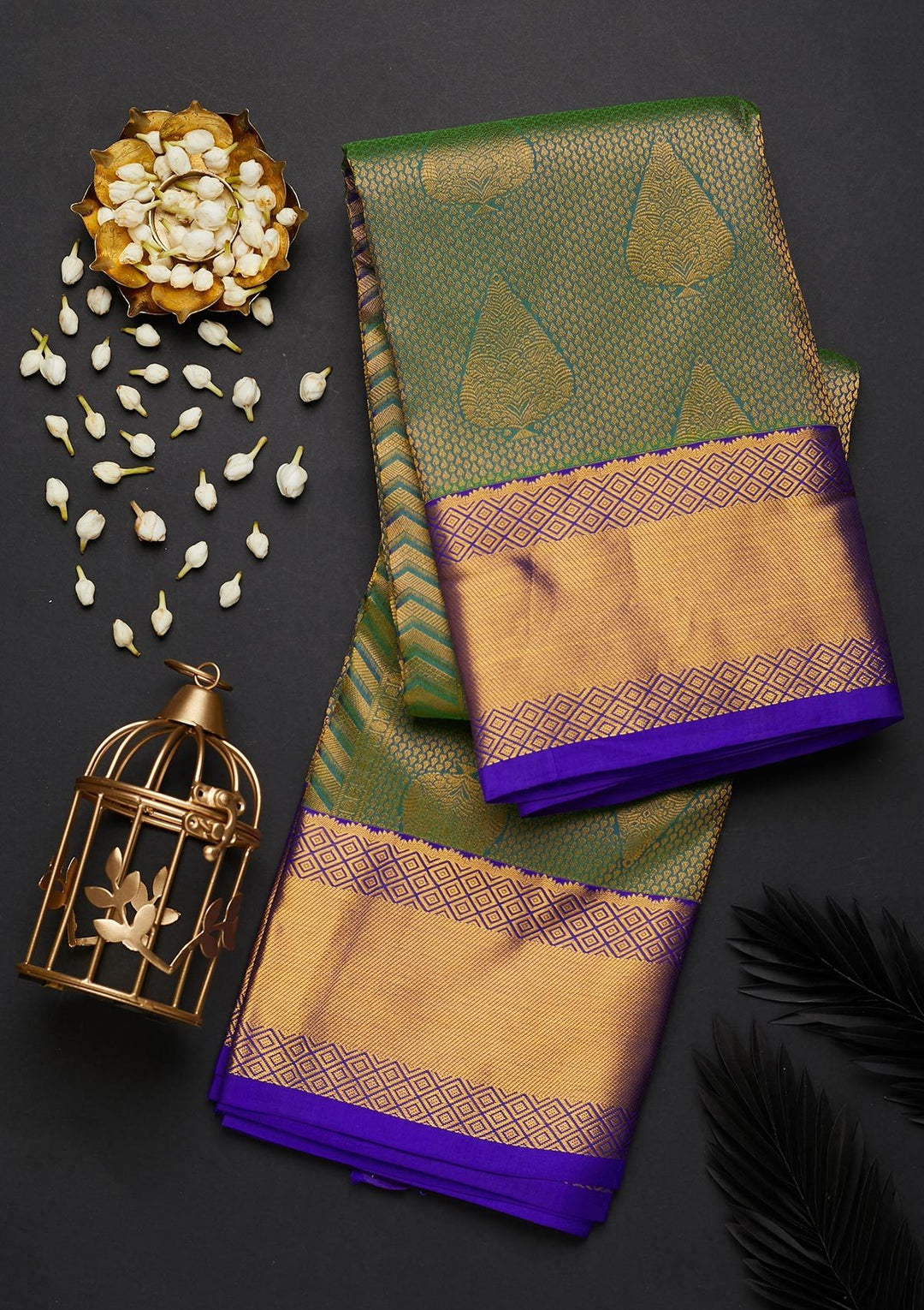 Turquoise Blue Zariwork Pure Silk Designer Saree - Koskii