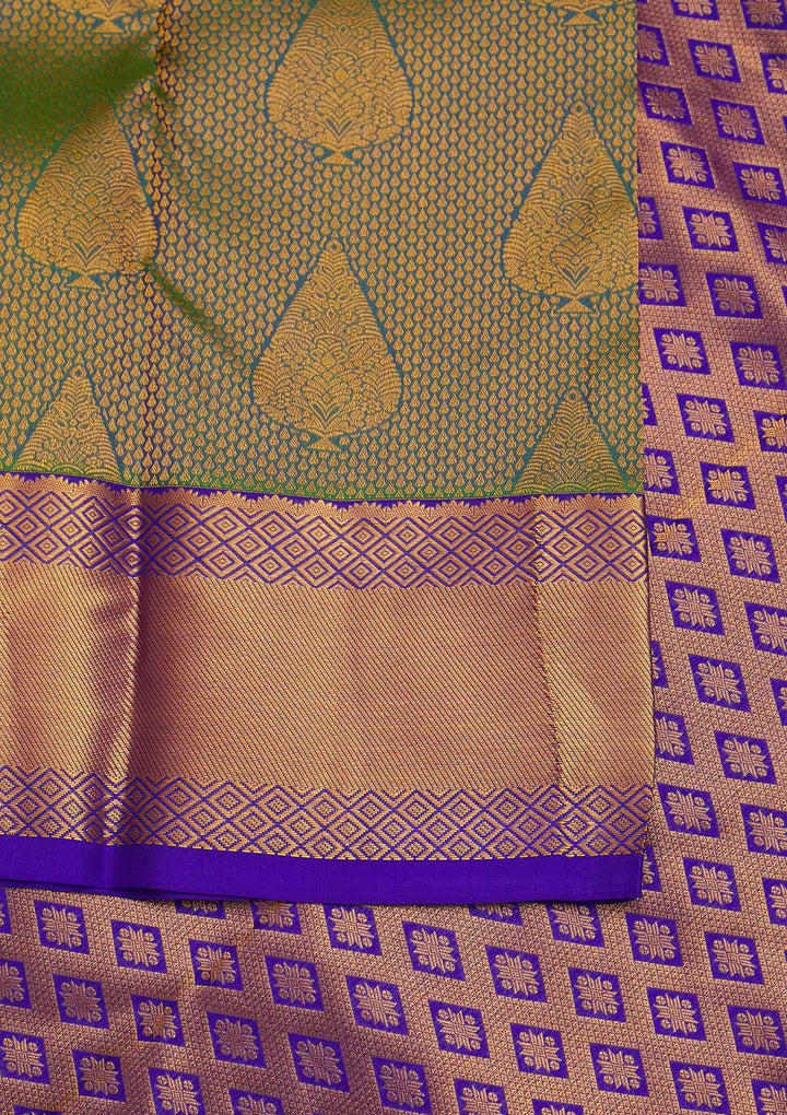 Turquoise Blue Zariwork Pure Silk Designer Saree - Koskii