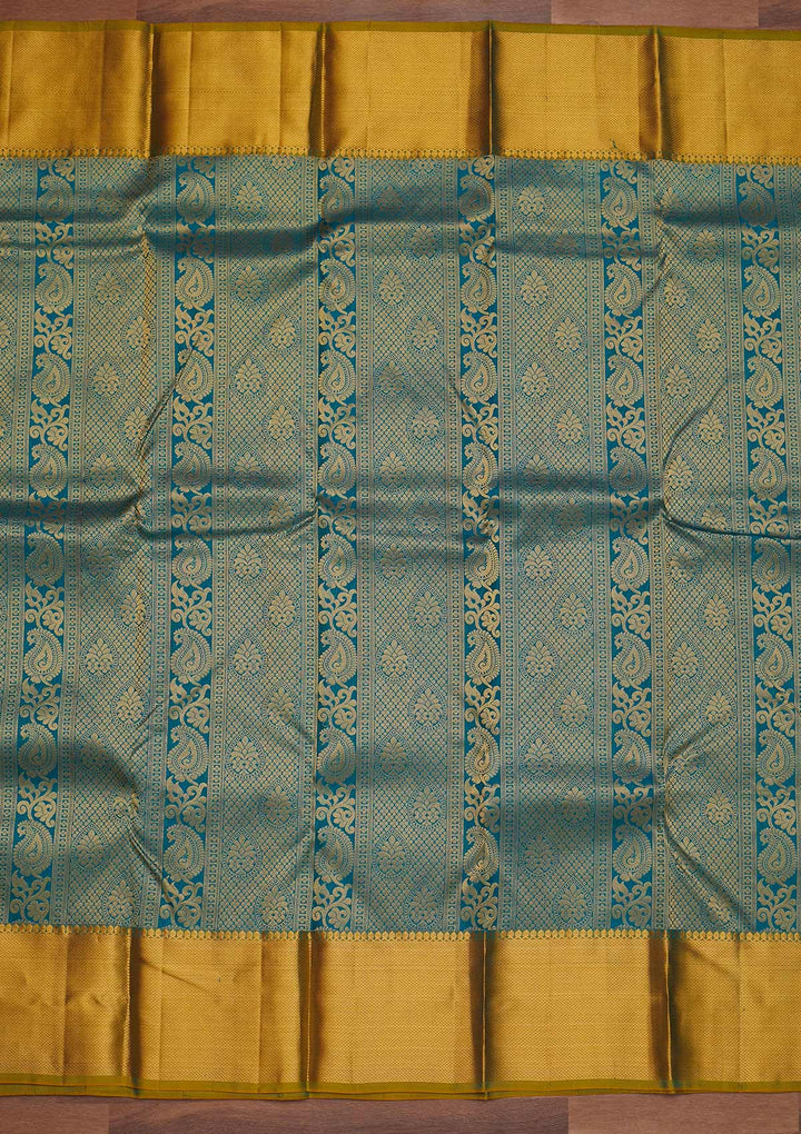Turquoise Blue Zariwork Pure Silk Designer Saree - Koskii